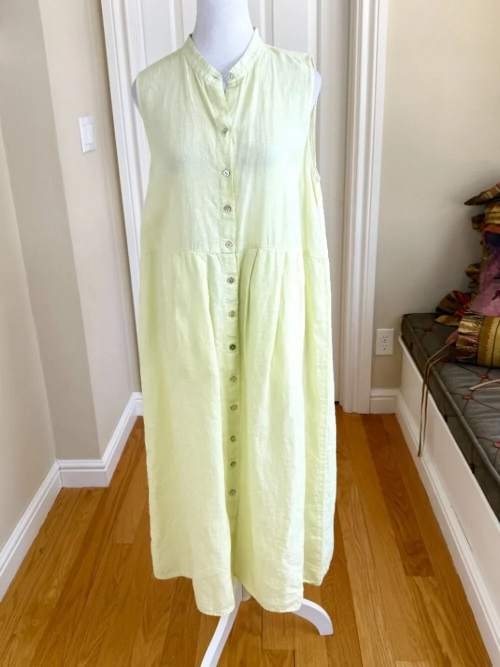 Eileen Fisher Maxi Dress Organic Linen Sleeveless Yellow (M) - Picture 2 of 9